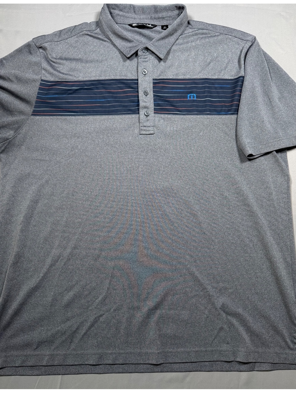 TravisMathew gray striped polo shirt